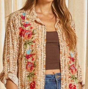 Savanna Jane Floral Embroidered Striped Maxi Dress Medium